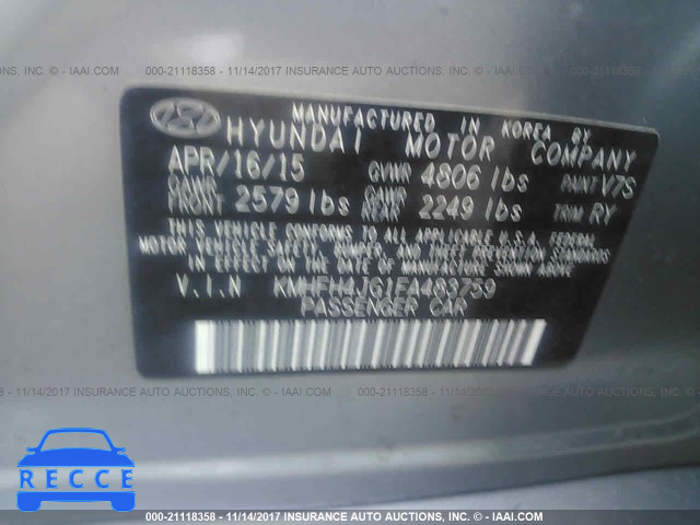 2015 HYUNDAI AZERA LIMITED KMHFH4JG1FA483759 image 8