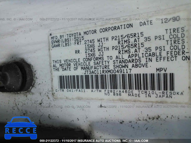 1991 TOYOTA PREVIA DLX JT3AC11RXM0049117 image 8