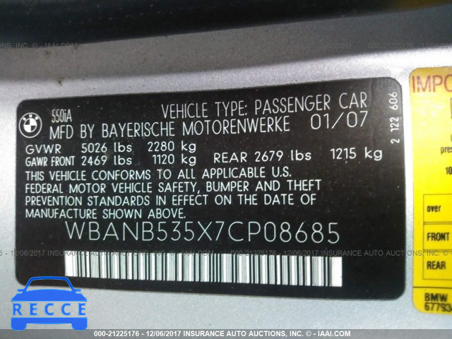 2007 BMW 550 I WBANB535X7CP08685 image 8