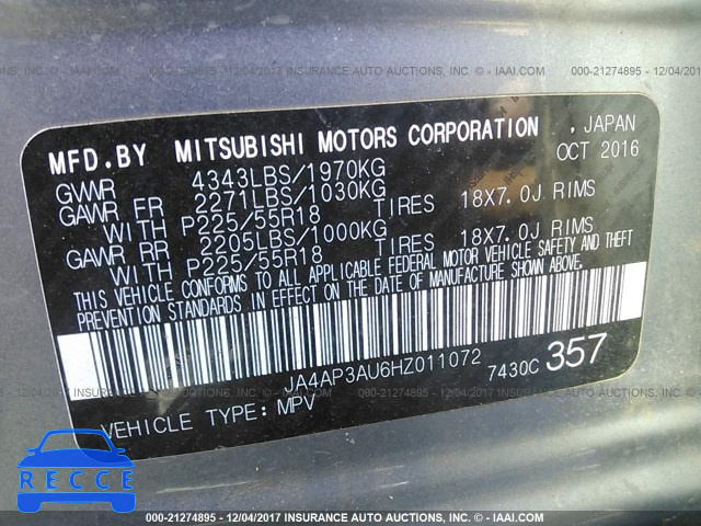 2017 Mitsubishi OUTLANDER SPORT ES/SE JA4AP3AU6HZ011072 image 8