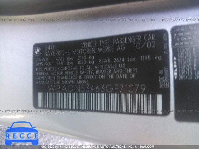 2003 BMW 540 I WBADN53463GF71079 зображення 8
