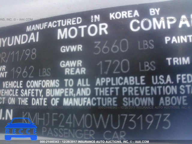 1998 HYUNDAI ELANTRA KMHJF24M0WU731973 image 8