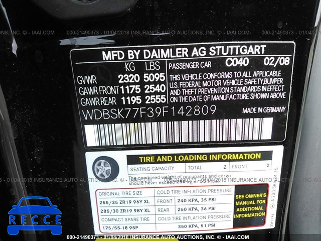 2009 MERCEDES-BENZ SL 600 WDBSK77F39F142809 image 8
