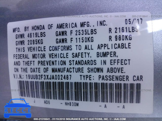 2018 ACURA TLX 19UUB2F3XJA002487 image 8