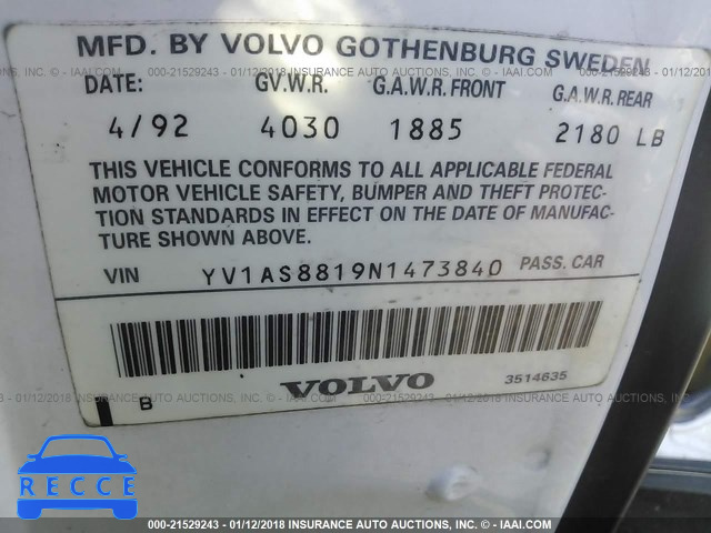 1992 VOLVO 240 GL YV1AS8819N1473840 image 8