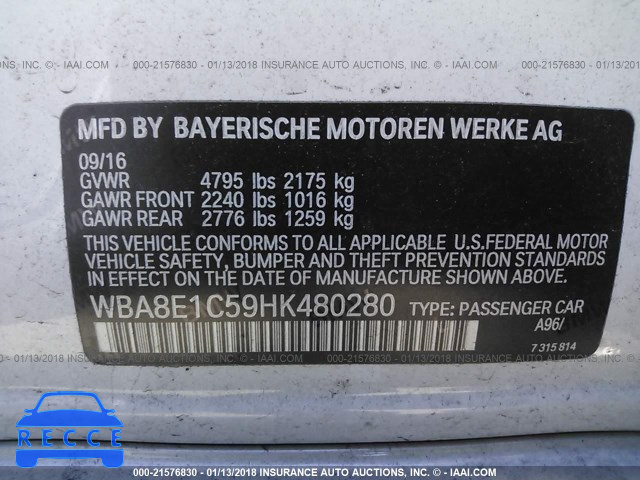 2017 BMW 330E WBA8E1C59HK480280 зображення 8