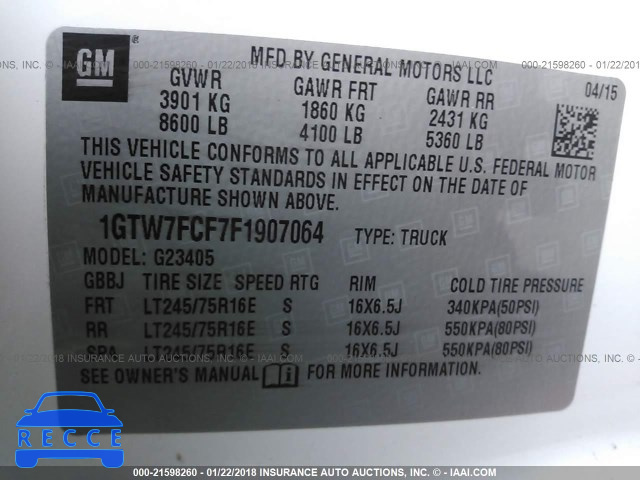 2015 GMC SAVANA G2500 1GTW7FCF7F1907064 image 8
