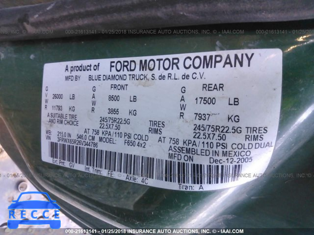 2006 FORD F650 SUPER DUTY 3FRWX65R26V344786 image 9