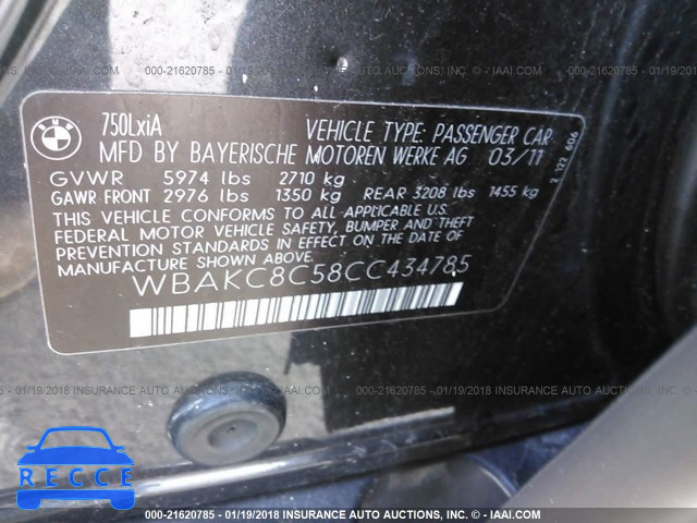 2012 BMW 750 LXI WBAKC8C58CC434785 зображення 8