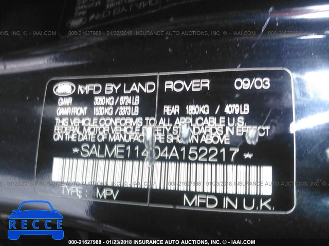 2004 LAND ROVER RANGE ROVER HSE SALME11404A152217 image 8