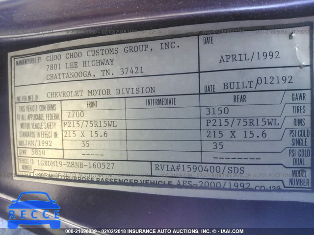 1992 CHEVROLET ASTRO 1GBDM19Z8NB160527 image 8