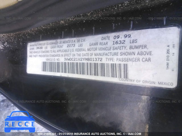 2000 VOLKSWAGEN CABRIO GLS 3VWDC21V2YM801372 image 8