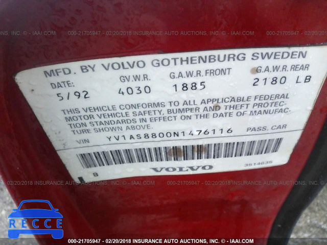 1992 VOLVO 240 GL YV1AS8800N1476116 image 8