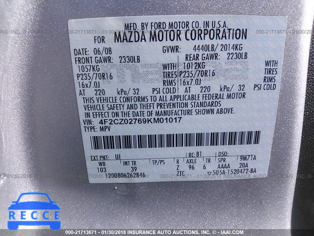 2009 MAZDA TRIBUTE I 4F2CZ02769KM01017 зображення 8