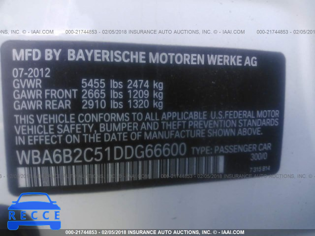 2013 BMW 650 I WBA6B2C51DDG66600 зображення 8
