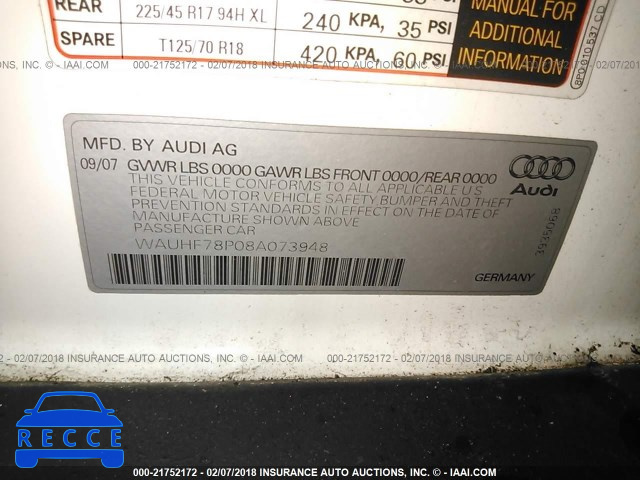 2008 AUDI A3 2.0 WAUHF78P08A073948 Bild 8