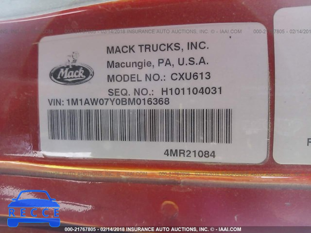 2011 MACK CXU613 CXU600 1M1AW07Y0BM016368 зображення 9