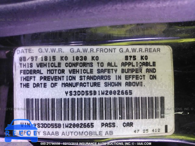 1998 SAAB 900 S YS3DD55B1W2002665 image 8