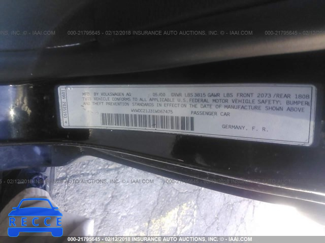 2001 VOLKSWAGEN GTI GLS WVWDC21J31W067475 image 8