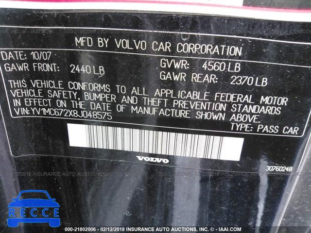 2008 VOLVO C70 T5 YV1MC672X8J048575 image 8