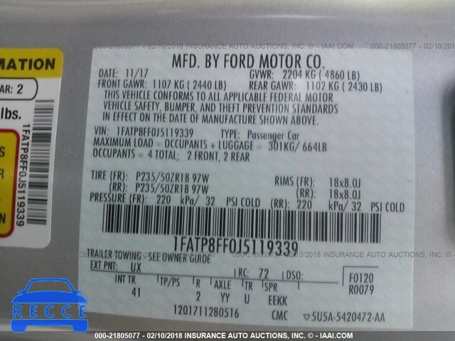 2018 FORD MUSTANG GT 1FATP8FF0J5119339 image 8