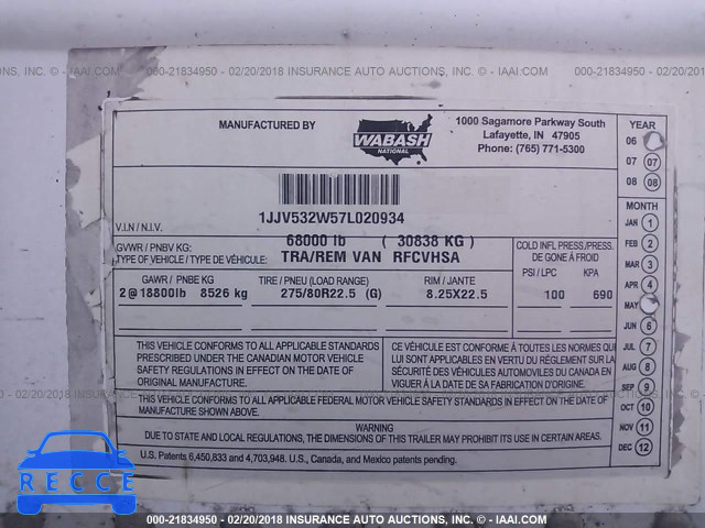 2007 WABASH NATIONAL CORP REEFER 1JJV532W57L020934 image 8