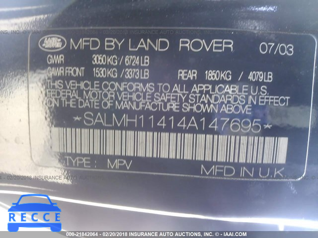 2004 LAND ROVER RANGE ROVER WESTMINSTER SALMH11414A147695 image 8