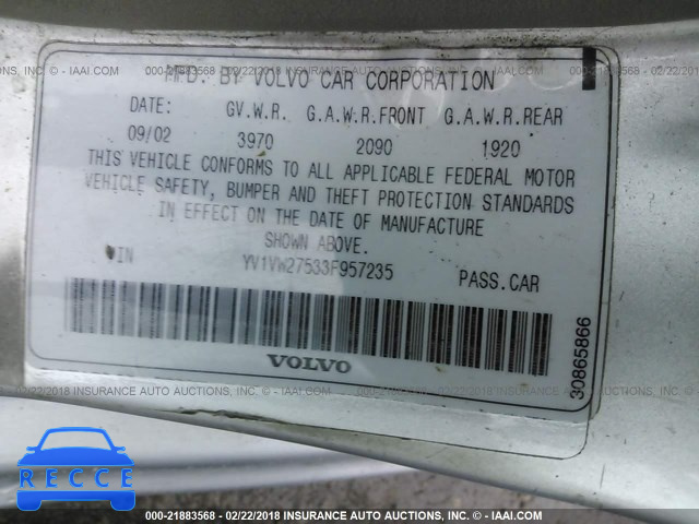 2003 VOLVO V40 1.9T YV1VW27533F957235 image 8