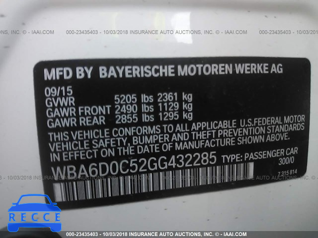 2016 BMW 640 I/GRAN COUPE WBA6D0C52GG432285 зображення 8