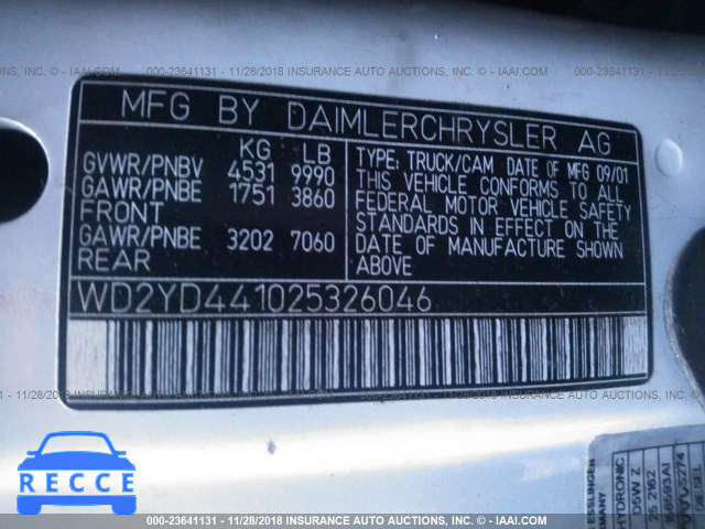 2002 FREIGHTLINER SPRINTER 2500 WD2YD441025326046 image 8