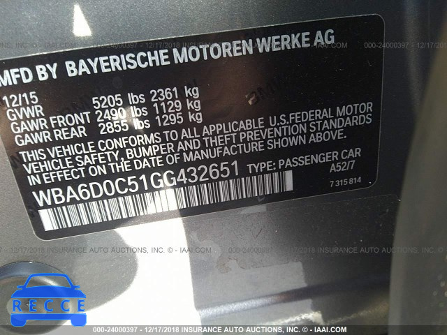 2016 BMW 640 I/GRAN COUPE WBA6D0C51GG432651 Bild 8