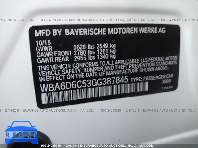 2016 BMW 650 XI/GRAN COUPE WBA6D6C53GG387845 зображення 8