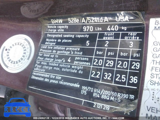 1986 BMW 528 E AUTOMATICATIC WBADK8308G9659291 зображення 8