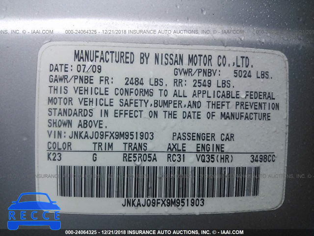 2009 INFINITI EX35 JOURNEY JNKAJ09FX9M951903 image 8
