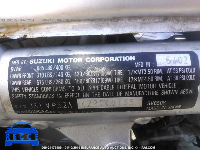 2002 SUZUKI SV650 S JS1VP52A422106165 image 9