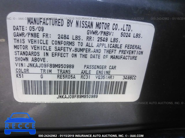 2009 INFINITI EX35 JOURNEY JNKAJ09F89M950989 image 8