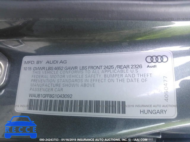 2016 AUDI S3 PREMIUM PLUS WAUB1GFF8G1043092 image 8