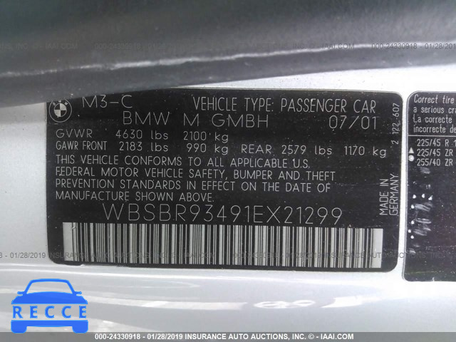 2001 BMW M3 CI WBSBR93491EX21299 image 8