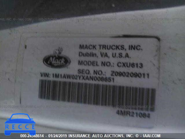 2010 MACK CXU613 CXU600 1M1AW02YXAN008651 зображення 9