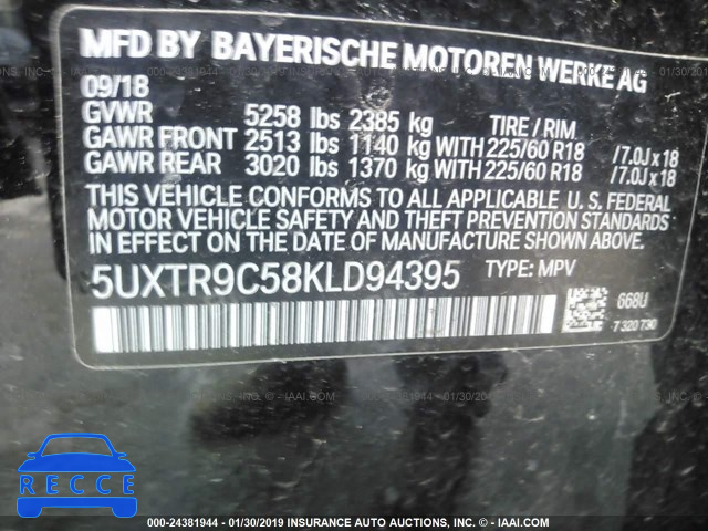 2019 BMW X3 XDRIVE30I 5UXTR9C58KLD94395 зображення 8