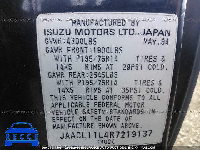 1994 ISUZU CONVENTIONAL SHORT BED JAACL11L4R7219137 Bild 8