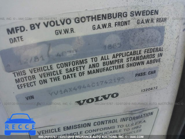 1982 VOLVO 244 DL/GL YV1AX4944C1742195 image 8