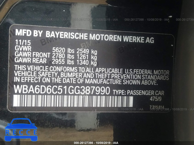 2016 BMW 650 XI/GRAN COUPE WBA6D6C51GG387990 image 8