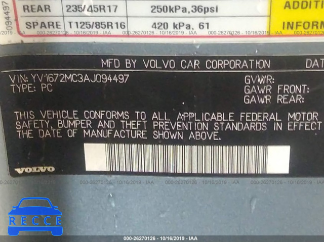 2010 VOLVO C70 T5 YV1672MC3AJ094497 зображення 8