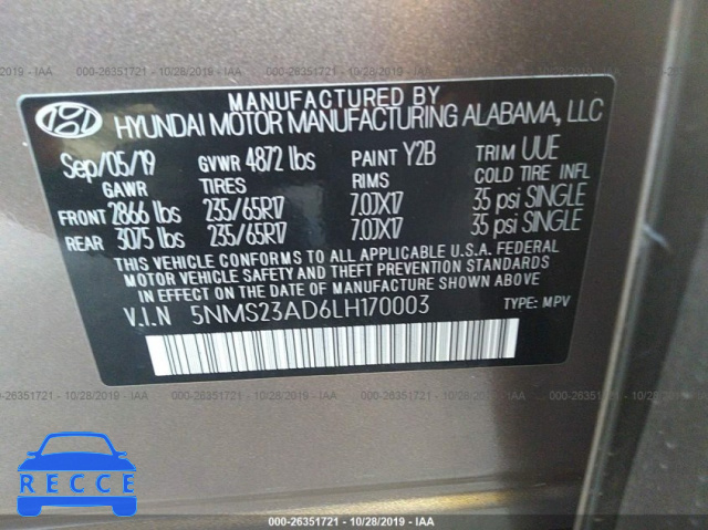 2020 HYUNDAI SANTA FE SE 5NMS23AD6LH170003 image 8