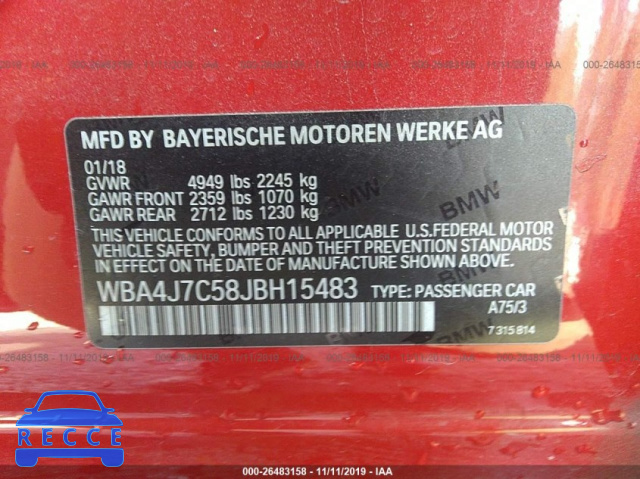 2018 BMW 440XI GRAN COUPE WBA4J7C58JBH15483 image 8