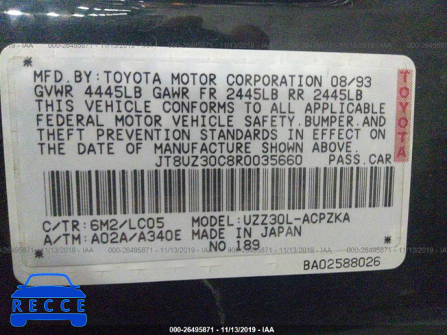 1994 LEXUS SC 400 JT8UZ30C8R0035660 image 8