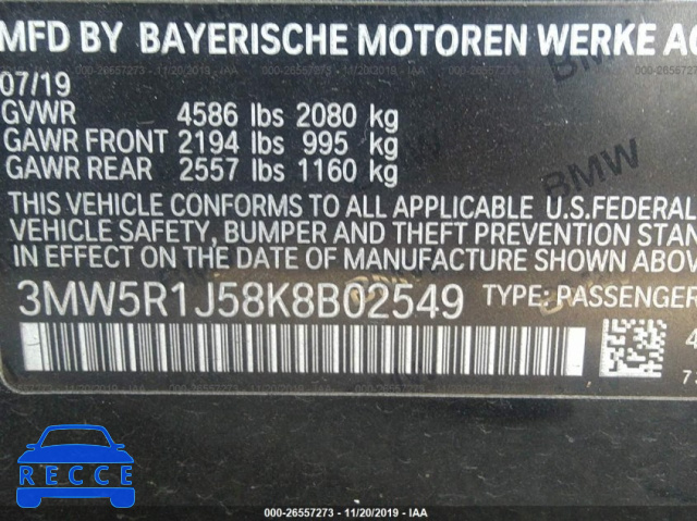 2019 BMW 330I 3MW5R1J58K8B02549 image 8