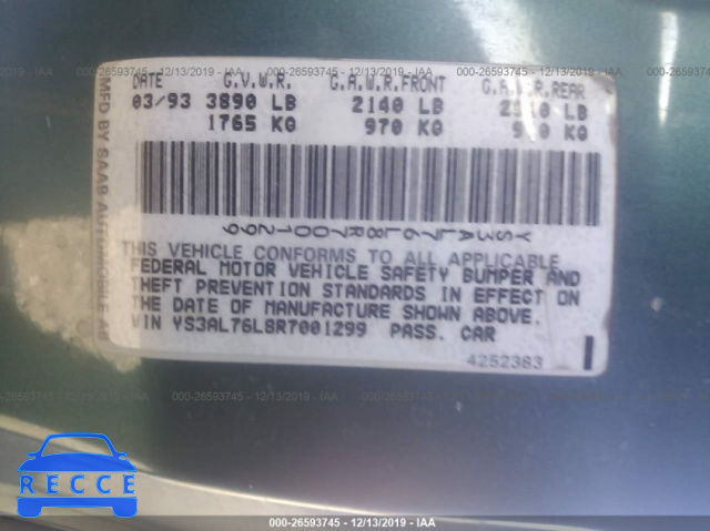 1994 SAAB 900 YS3AL76L8R7001299 image 8