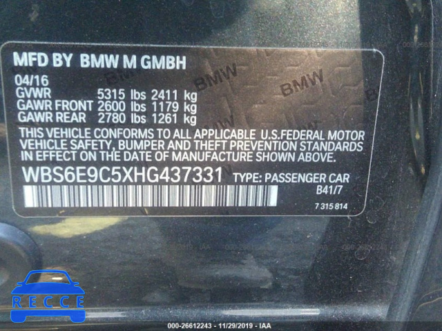 2017 BMW M6 GRAN COUPE WBS6E9C5XHG437331 Bild 8